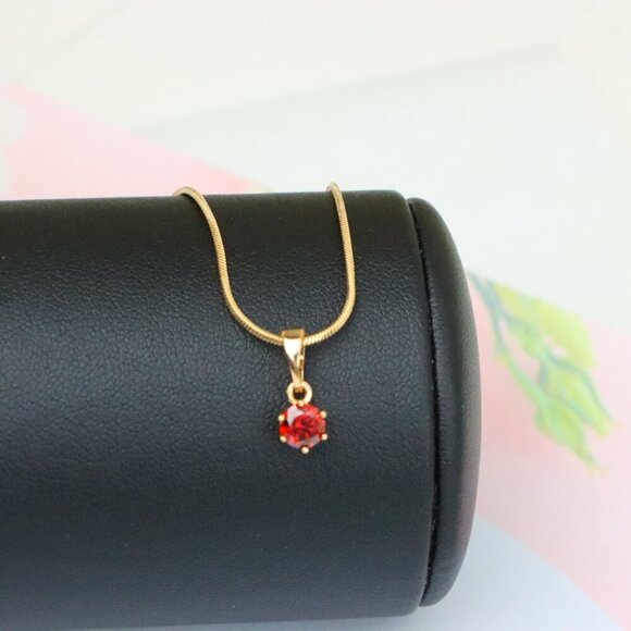 "Tiny Round Red Stone Rose Gold Pendant – Minimalist Design, XPPT1600 - Picture 6 of 13